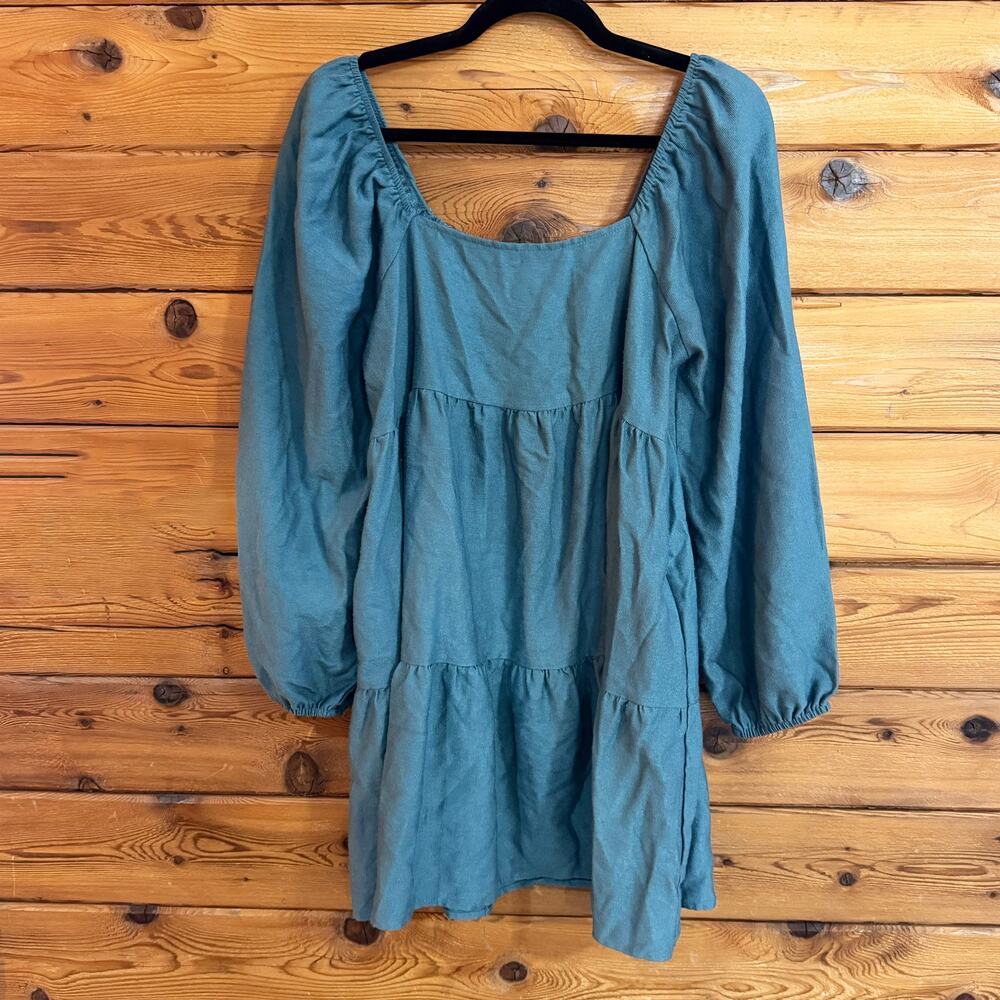 Baltic Born Long Sleeve Short Square Neck Dress Blue Medium